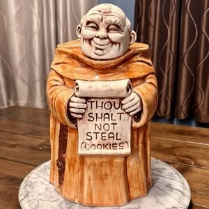Vintage Cookie Jar Thou Shalt Not Steal Friar Monk Cookie Jar Tan Treasure Craft
